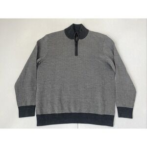 Untuckit Sweater Mens Medium Gray Belguardo Herringbone Wool Quarter Zip